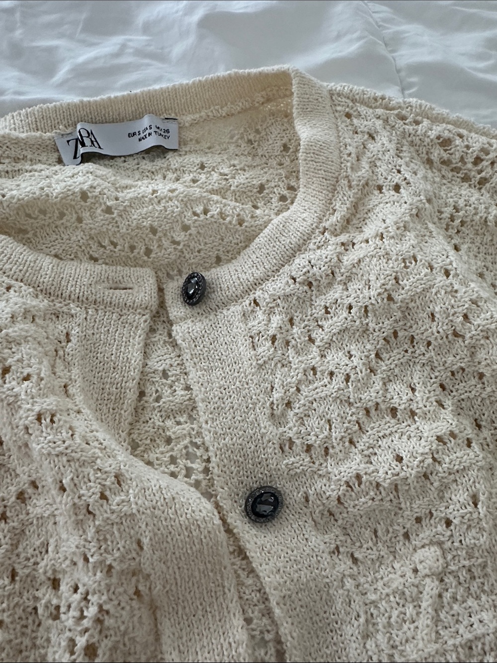 Zara Beige Crochet Button-Front Women's Cardigan - Picture 2 of 2
